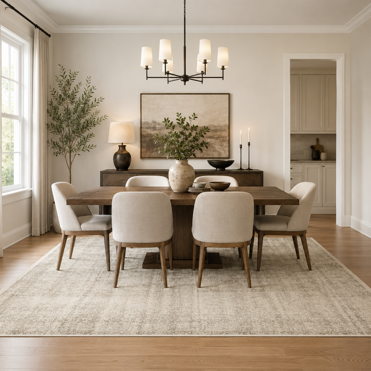 Wheat Beige Vintage Washable Rug | Dining Room