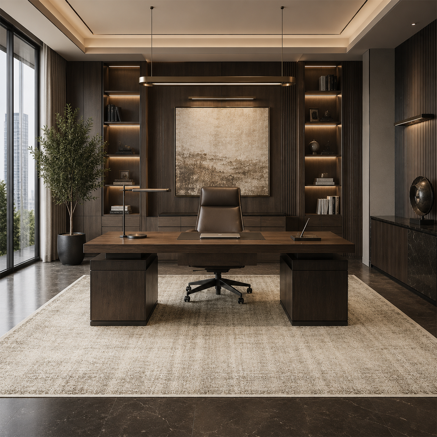 Wheat Beige Vintage Washable Rug | Office Room