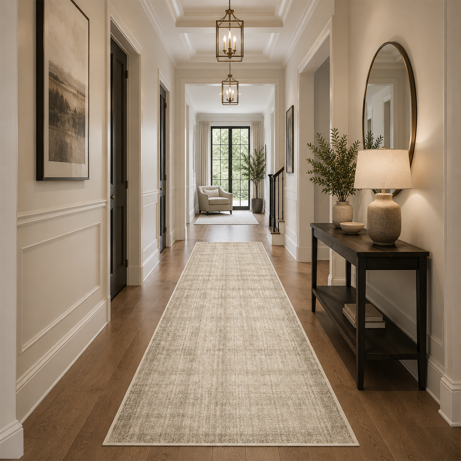 Wheat Beige Vintage Washable Rug | Entryway