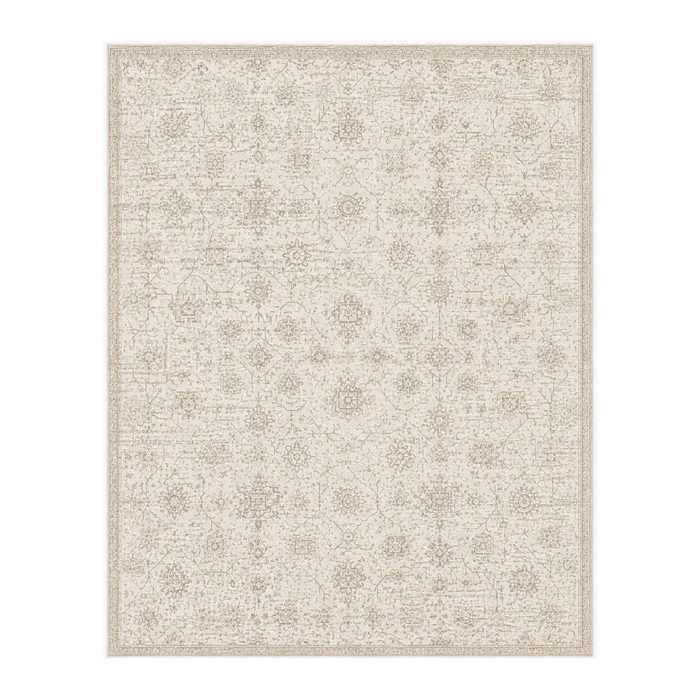 Ivory & Sand Floral Washable Rug
