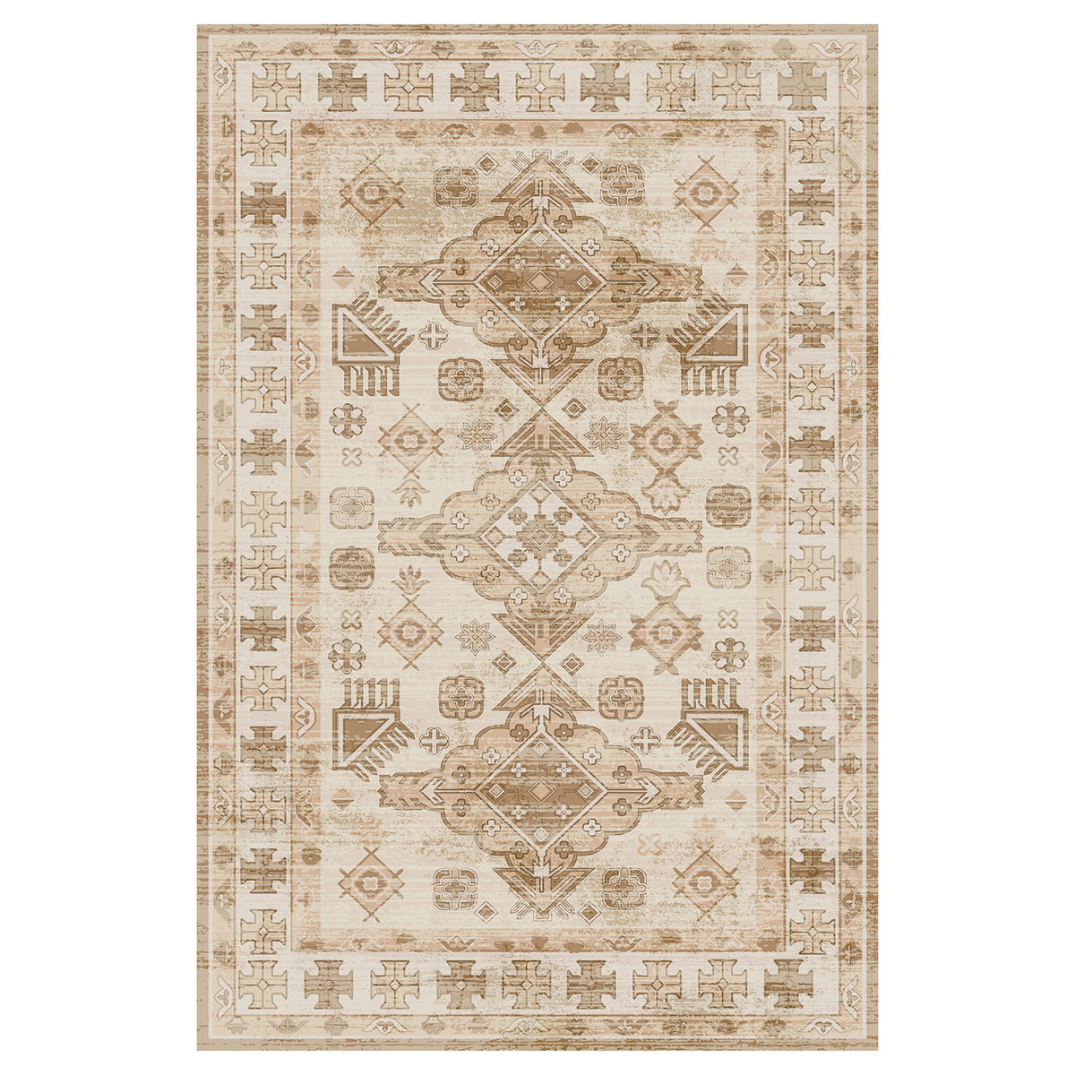 Vintage Tribal Medallion Rug – Camel & Ivory