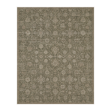 Olive Green Floral Washable Rug