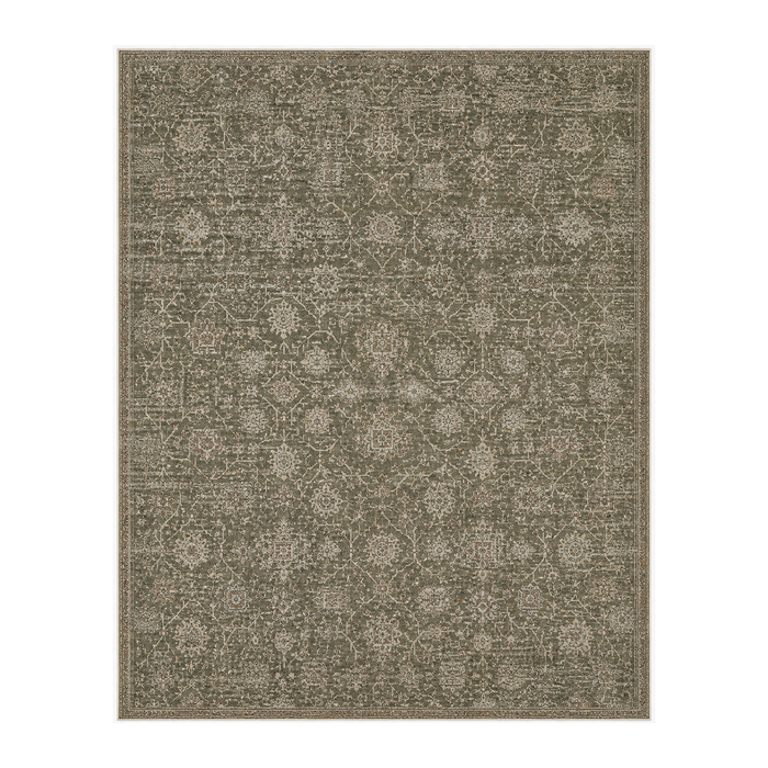 Olive Green Floral Washable Rug