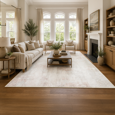 Soft Blush & Natural Washable Rug