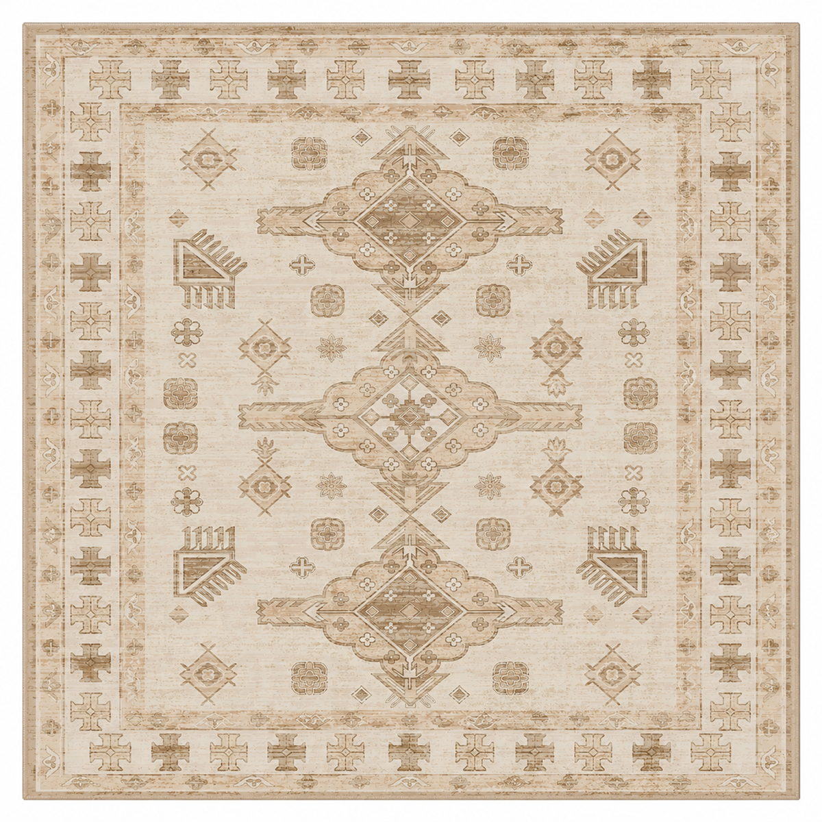 Vintage Tribal Medallion Rug – Camel & Ivory