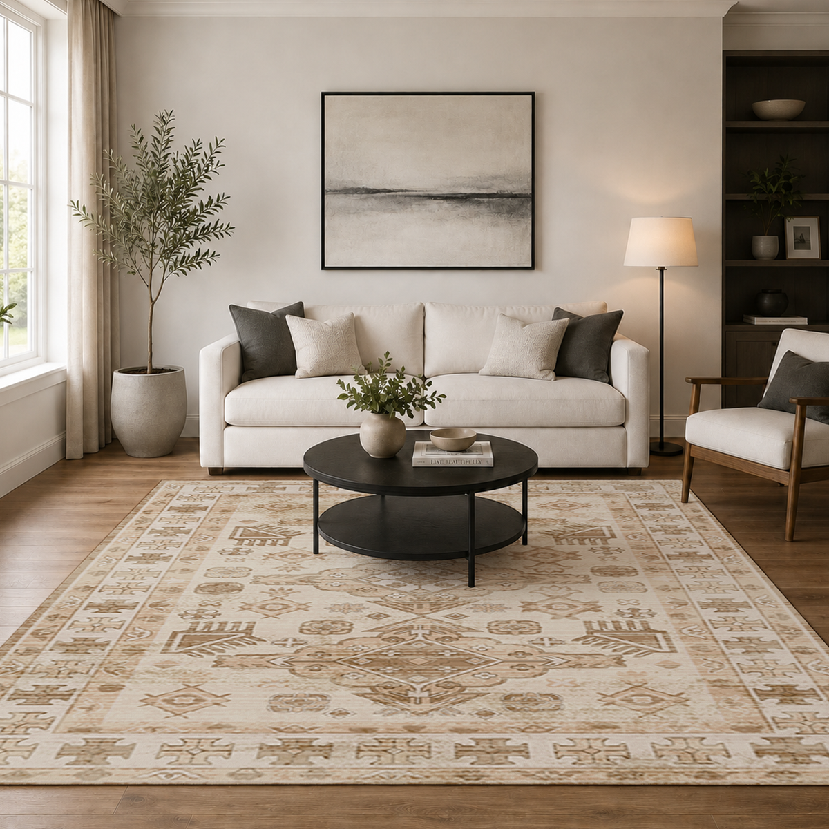 Vintage Tribal Medallion Rug – Camel & Ivory