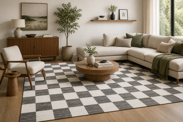 Checkered Black & White Washable Rug