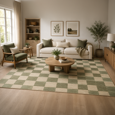 Checkered Olive & Sand Washable Rug