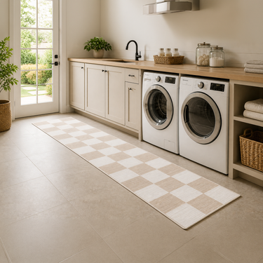 Checkered  Ivory & Natural Washable Rug