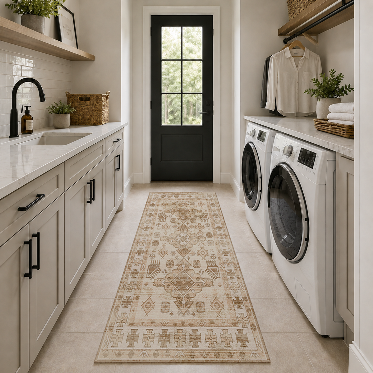 Vintage Tribal Medallion Rug – Camel & Ivory