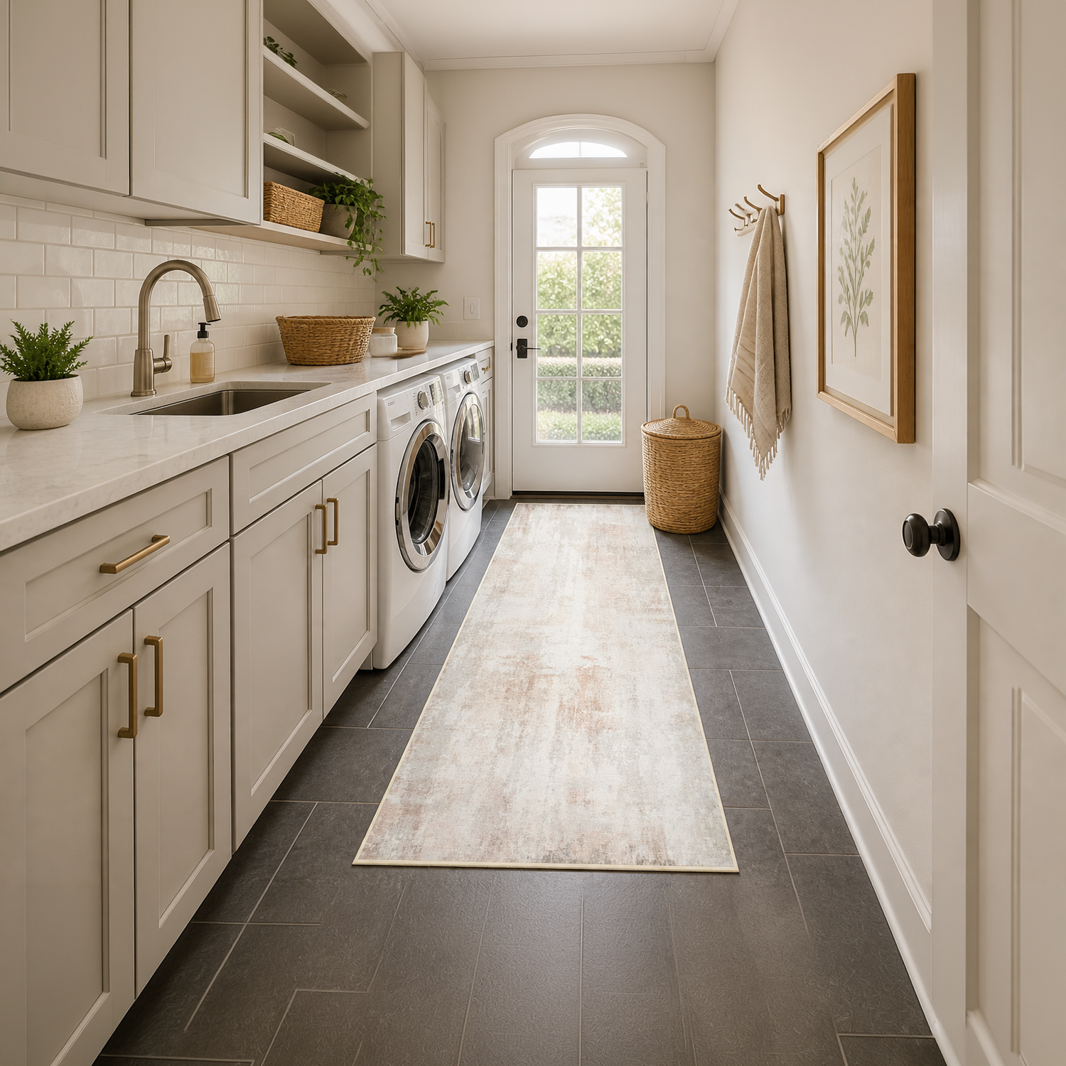Soft Blush & Natural Washable Rug | laundry Room