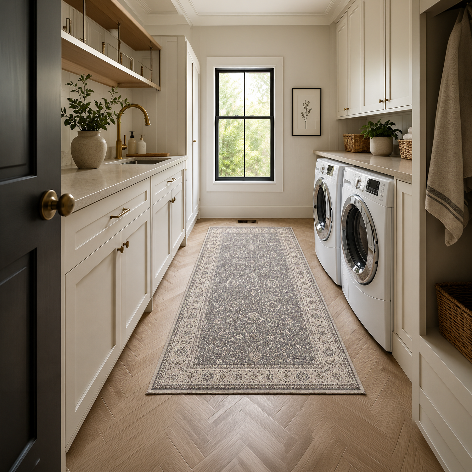 Vintage Grey & Multi Washable Rug | laundry Room