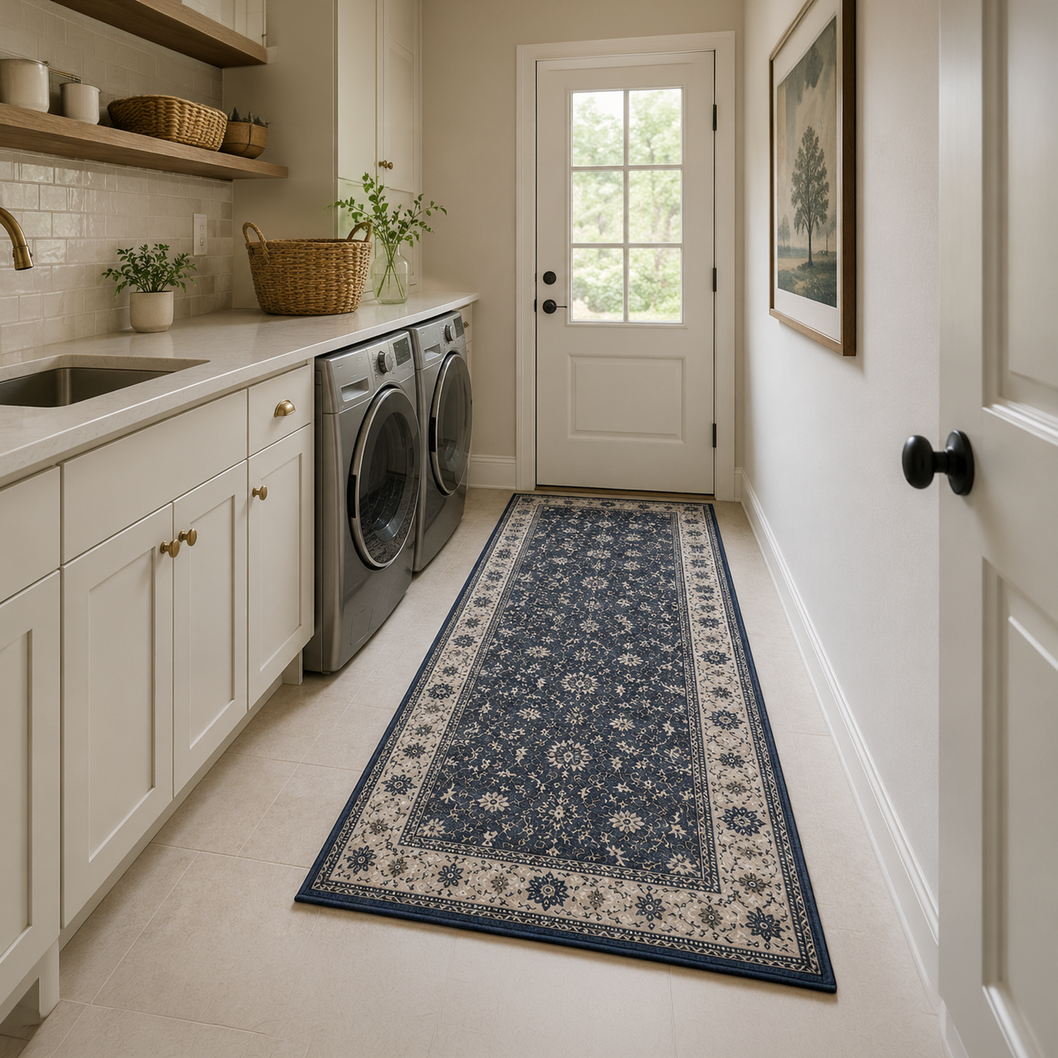 Vintage Midnight Eclipse Washable Rug | laundry Room
