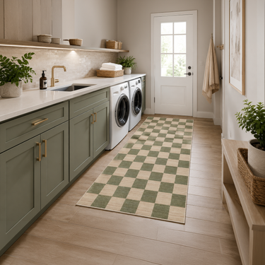 Checkered Olive & Sand Washable Rug