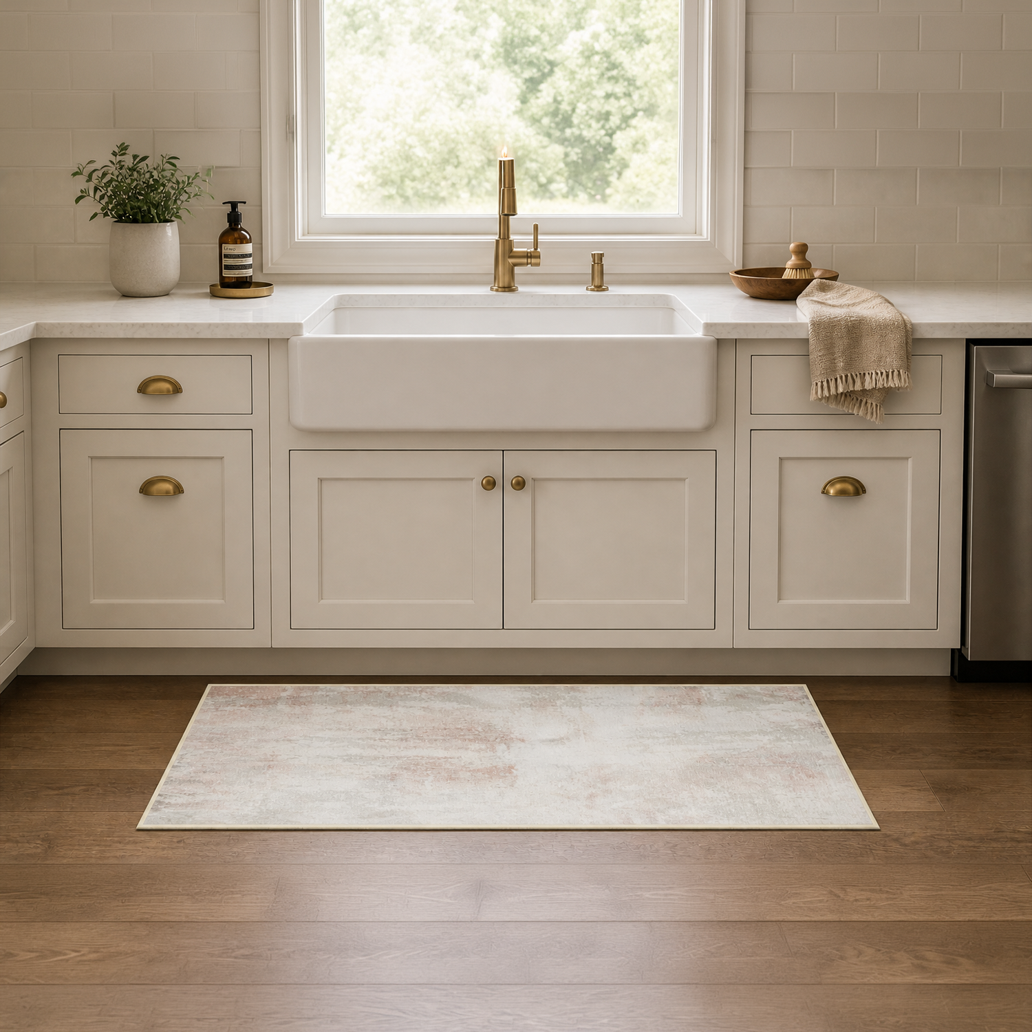 Soft Blush & Natural Washable Rug | Entryway