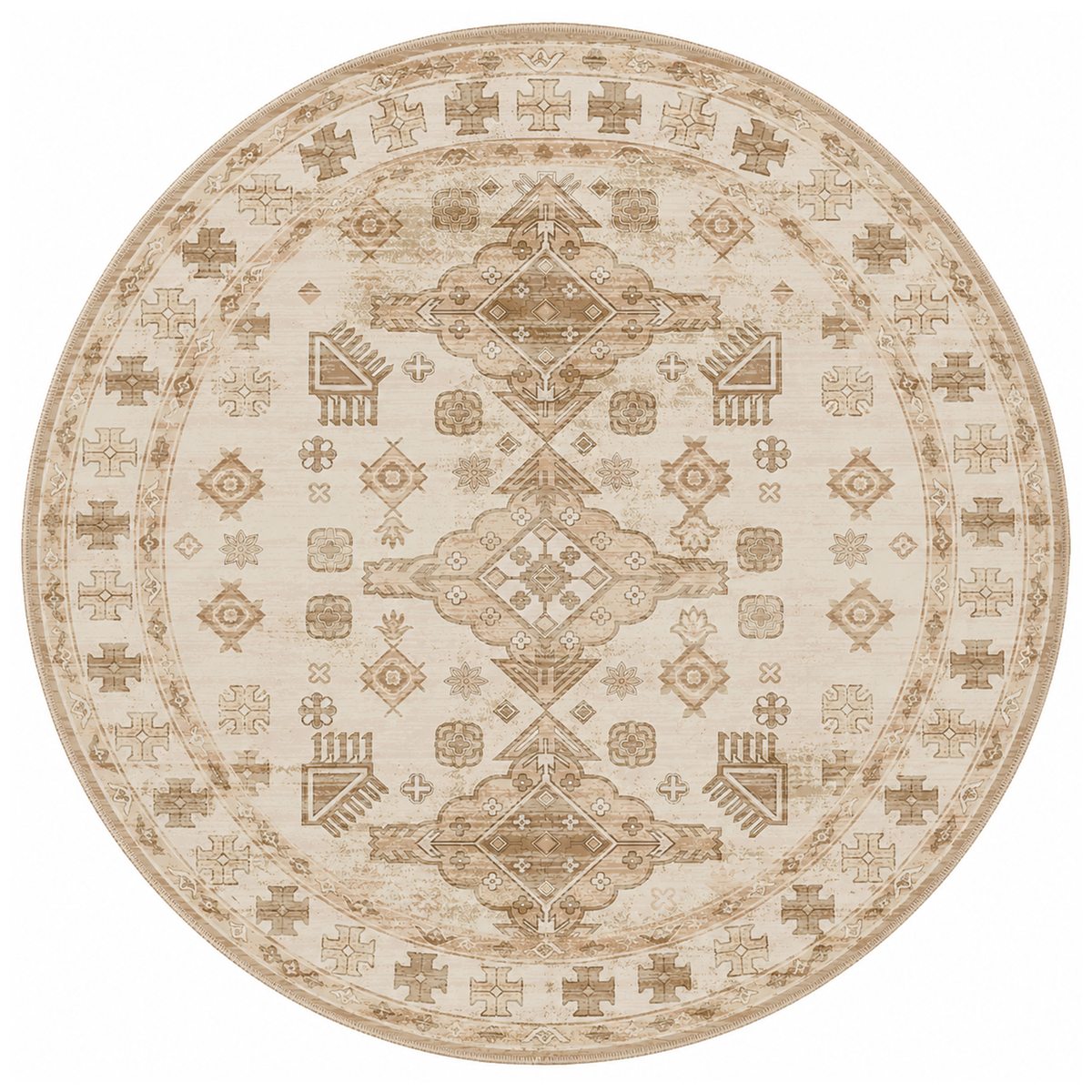 Vintage Tribal Medallion Rug – Camel & Ivory