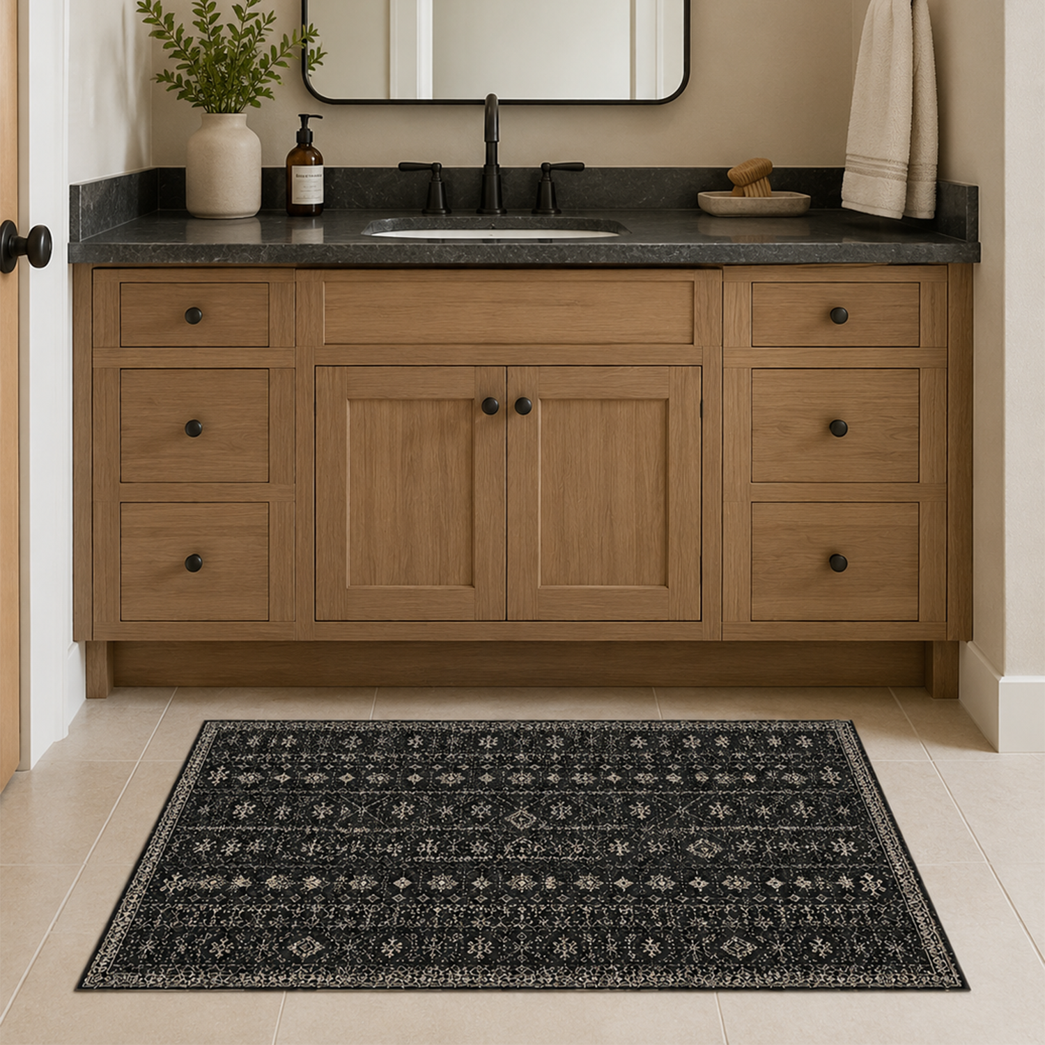 Midnight Geometric Washable Rug | Entryway