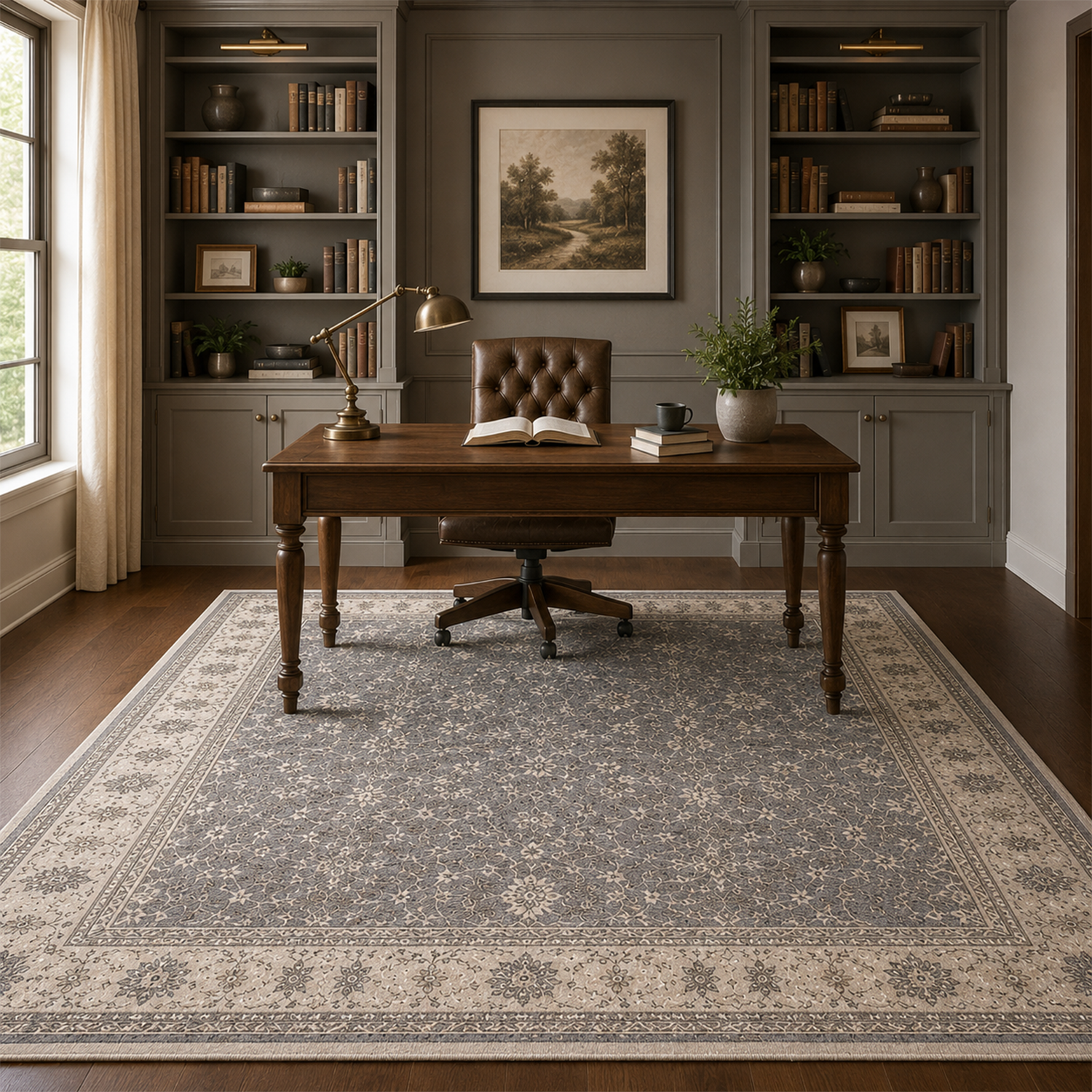 Vintage Grey & Multi Washable Rug | Office Room