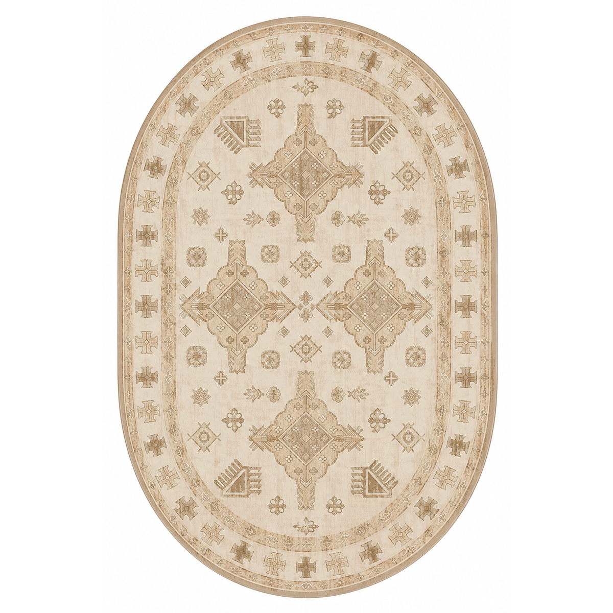 Vintage Tribal Medallion Rug – Camel & Ivory