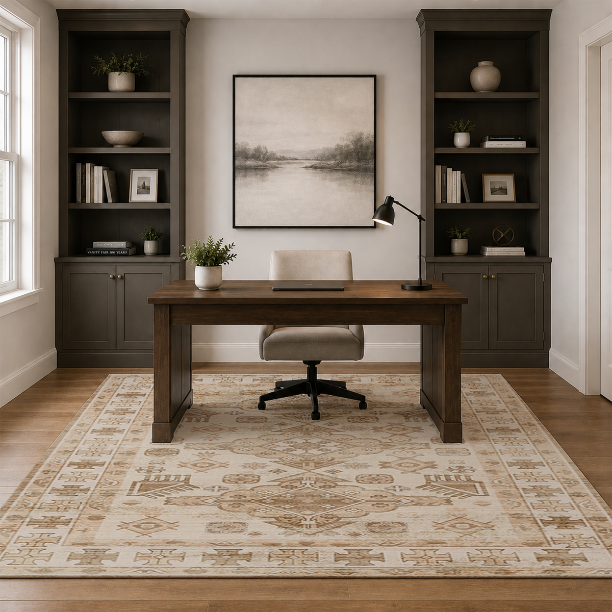Vintage Tribal Medallion Rug – Camel & Ivory