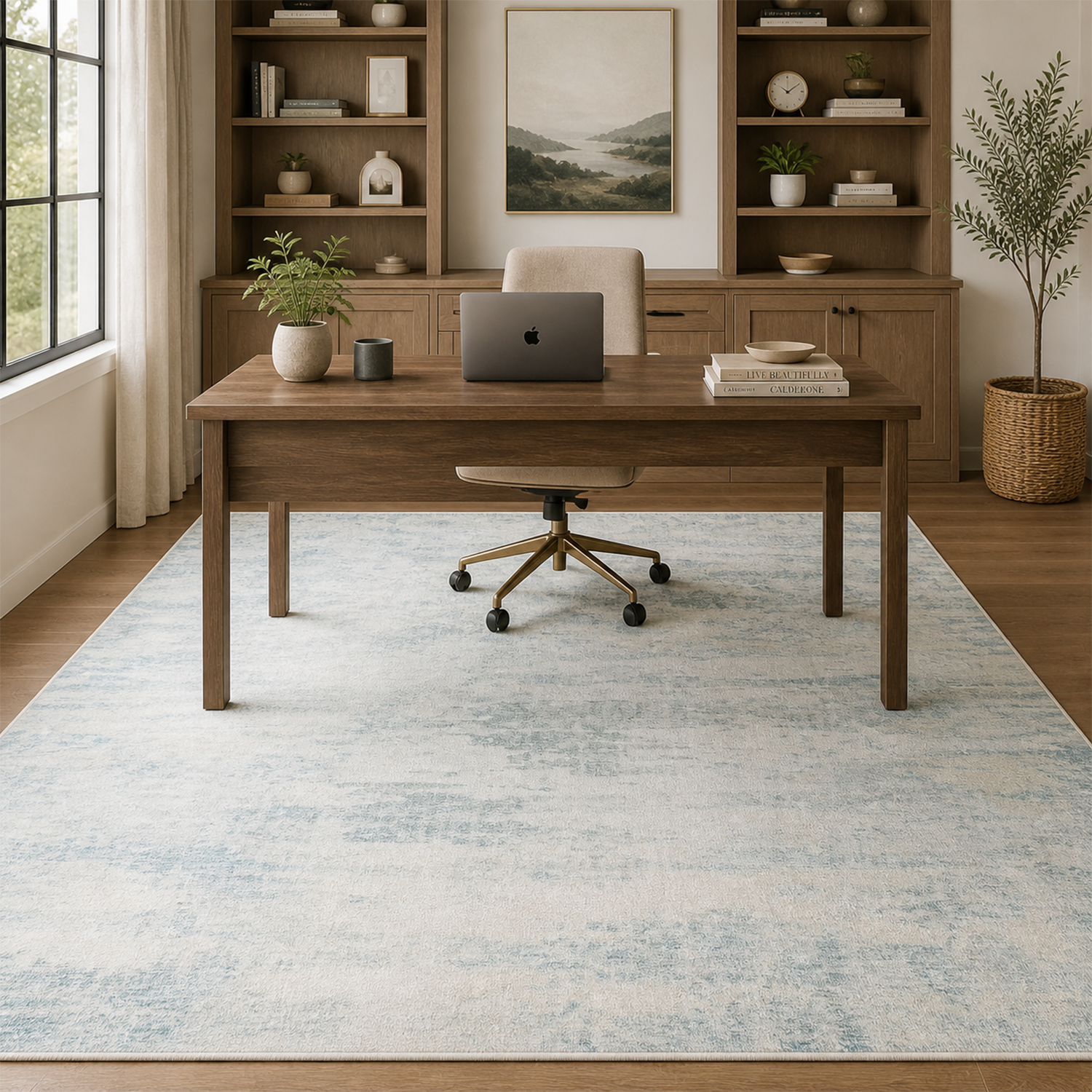 Sage Mist & Ivory Washable Rug | Office Room