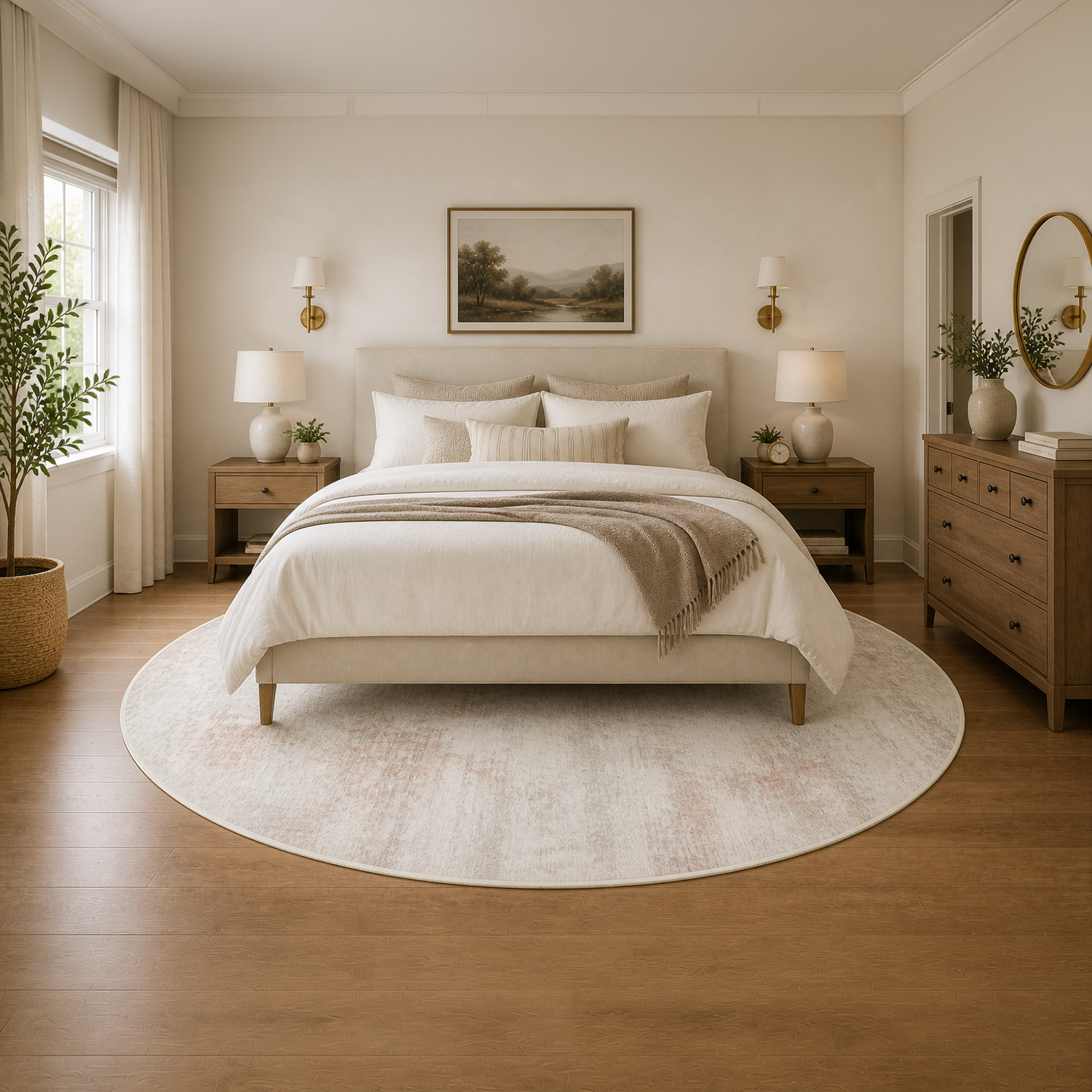 Soft Blush & Natural Washable Rug | Bed Room