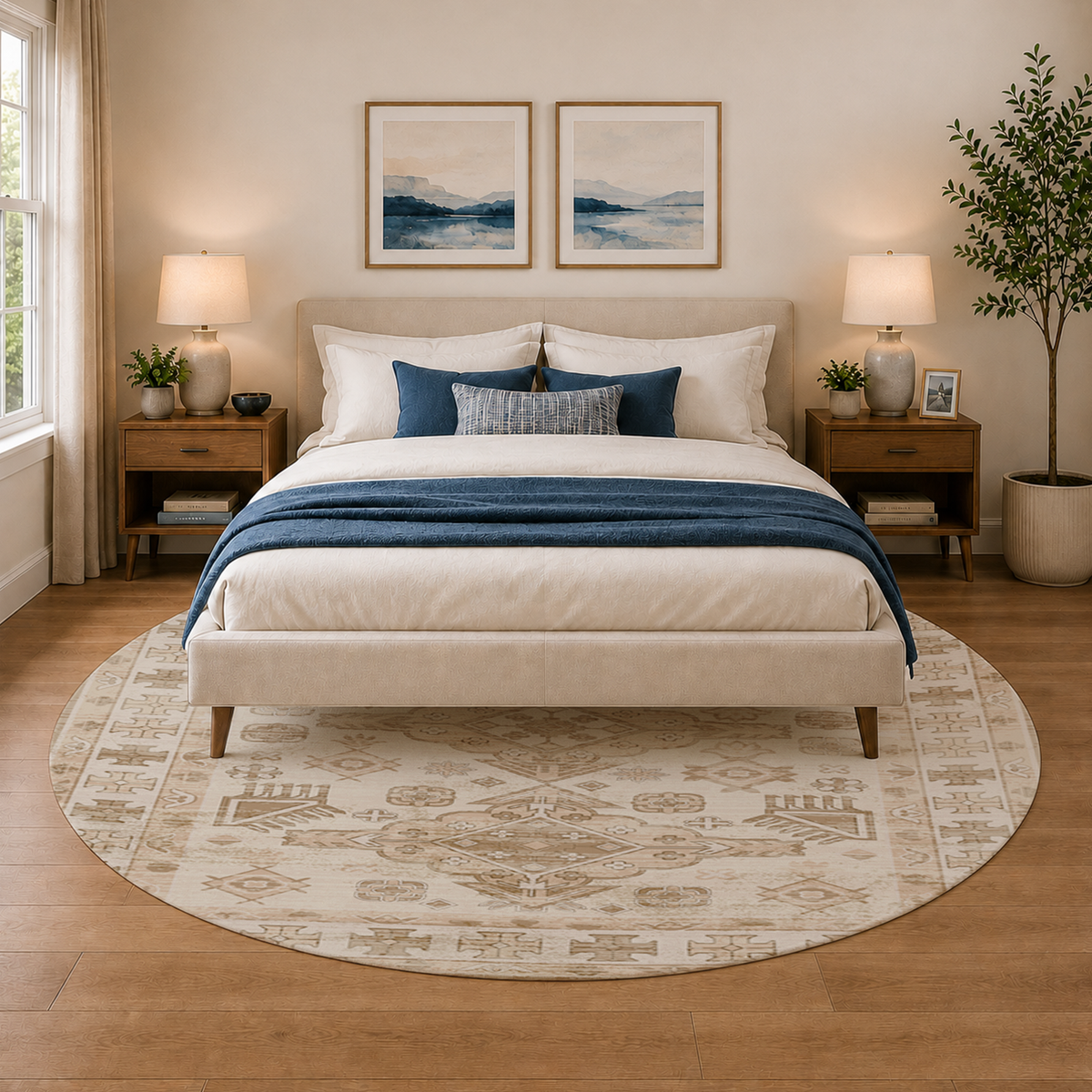 Vintage Tribal Medallion Rug – Camel & Ivory