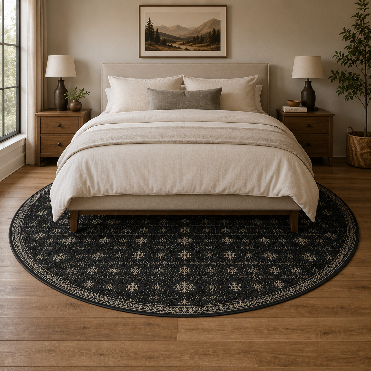 Midnight Geometric Washable Rug | Bed Room