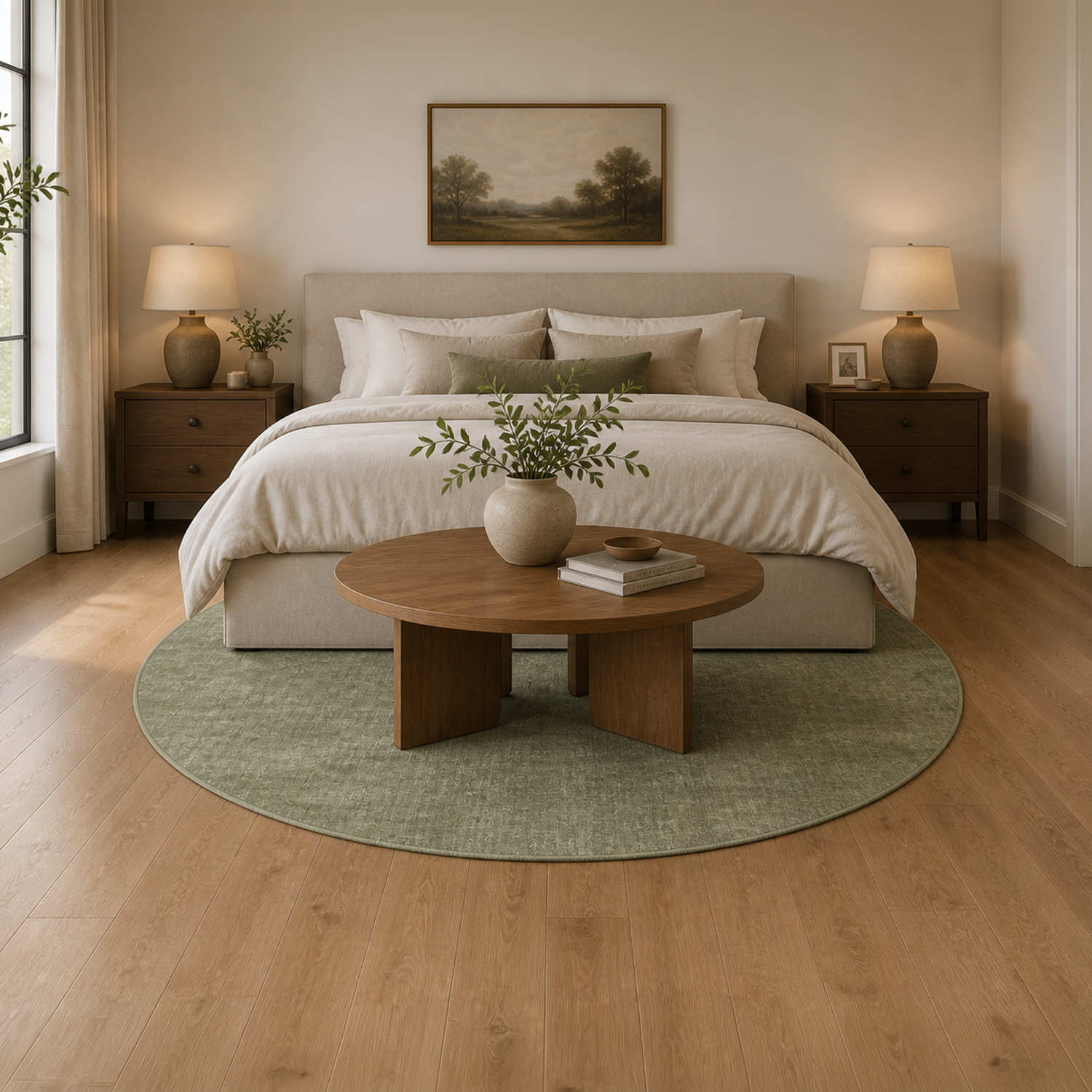 Modern Moss Green Washable Rug | Bed Room