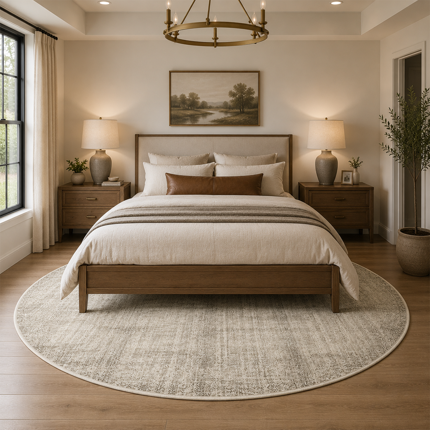 Wheat Beige Vintage Washable Rug | Bed Room