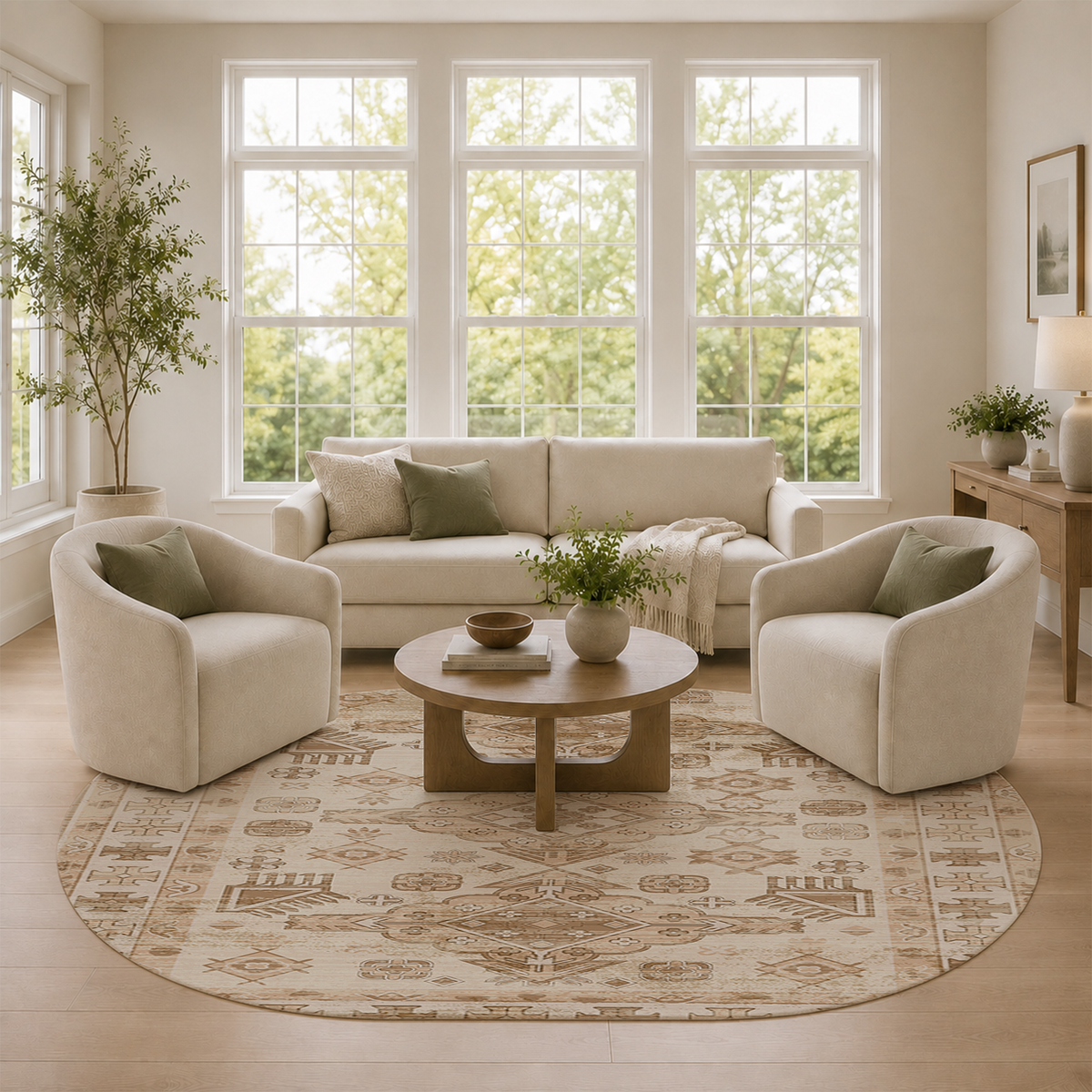 Vintage Tribal Medallion Rug – Camel & Ivory