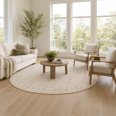Ivory Neutral Tribal Washable Rug