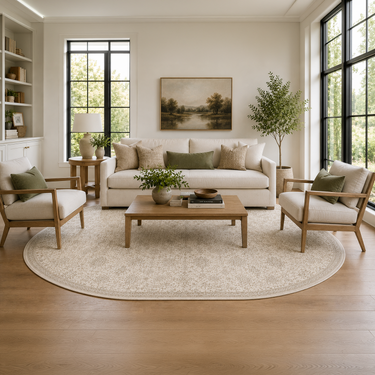 Ivory & Sand Floral Washable Rug