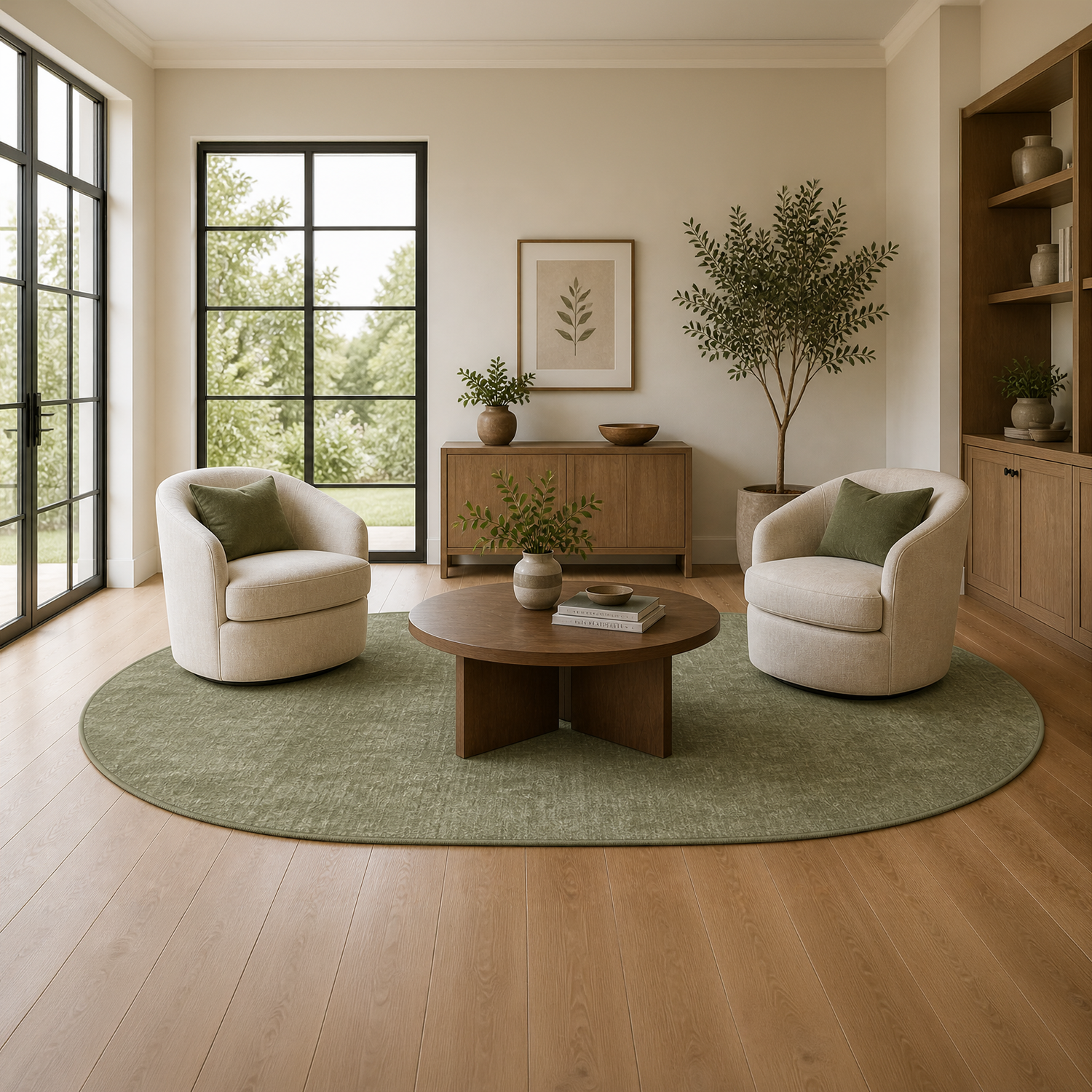 Modern Moss Green Washable Rug | Living Room