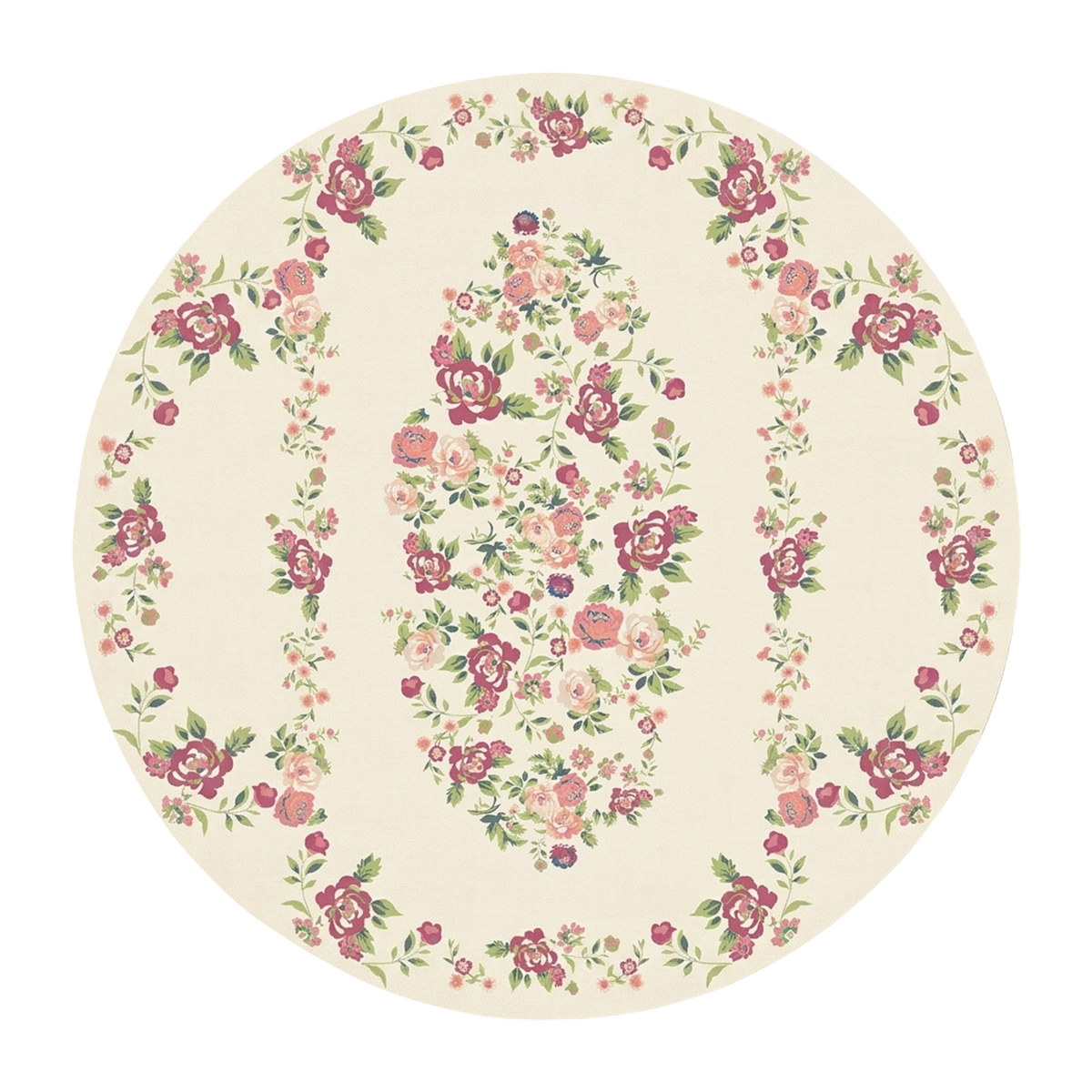 Vintage Rose Medallion Rug – Magenta & Ivory