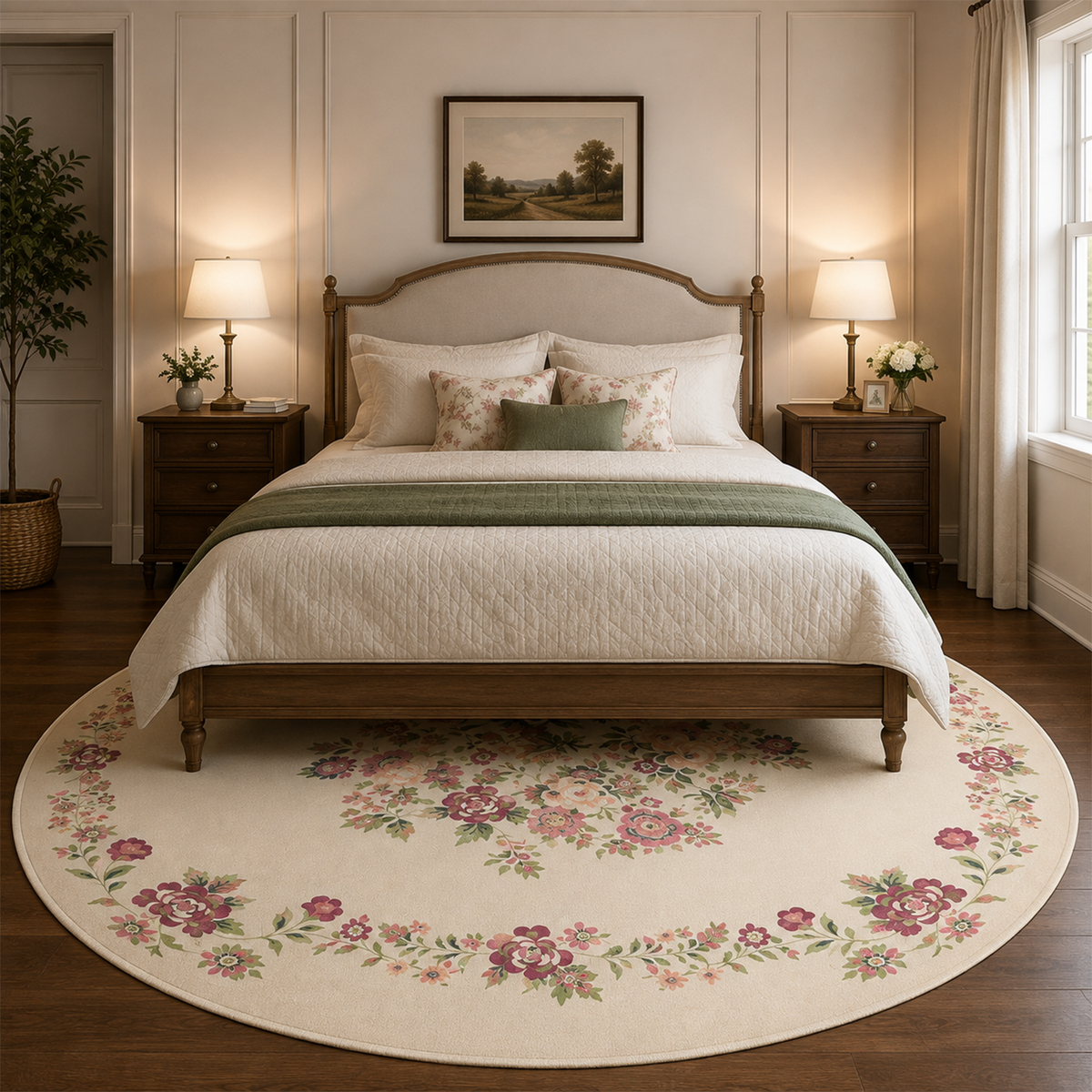Vintage Rose Medallion Rug – Magenta & Ivory
