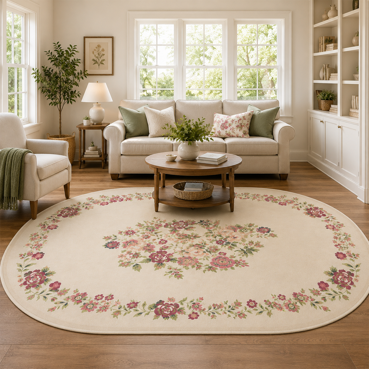 Vintage Rose Medallion Rug – Magenta & Ivory