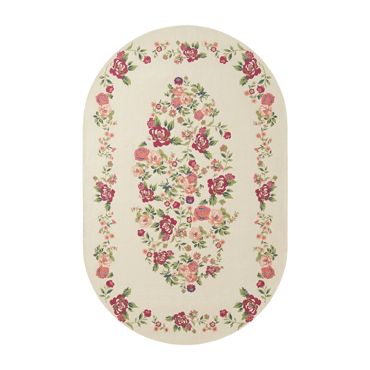 Vintage Rose Medallion Rug – Magenta & Ivory