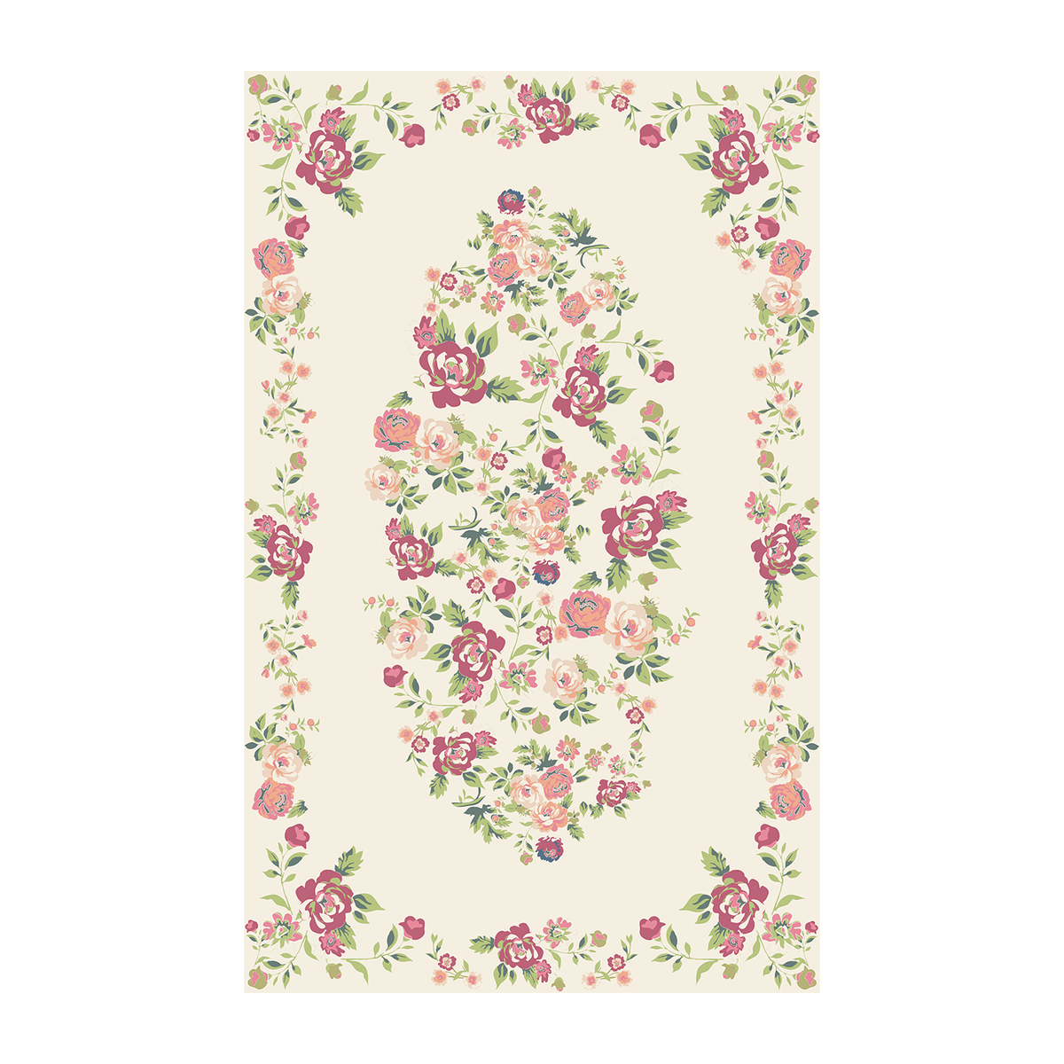 Vintage Rose Medallion Rug – Magenta & Ivory