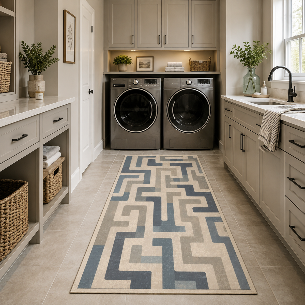 Blue-Tone Maze Circuit Rug
