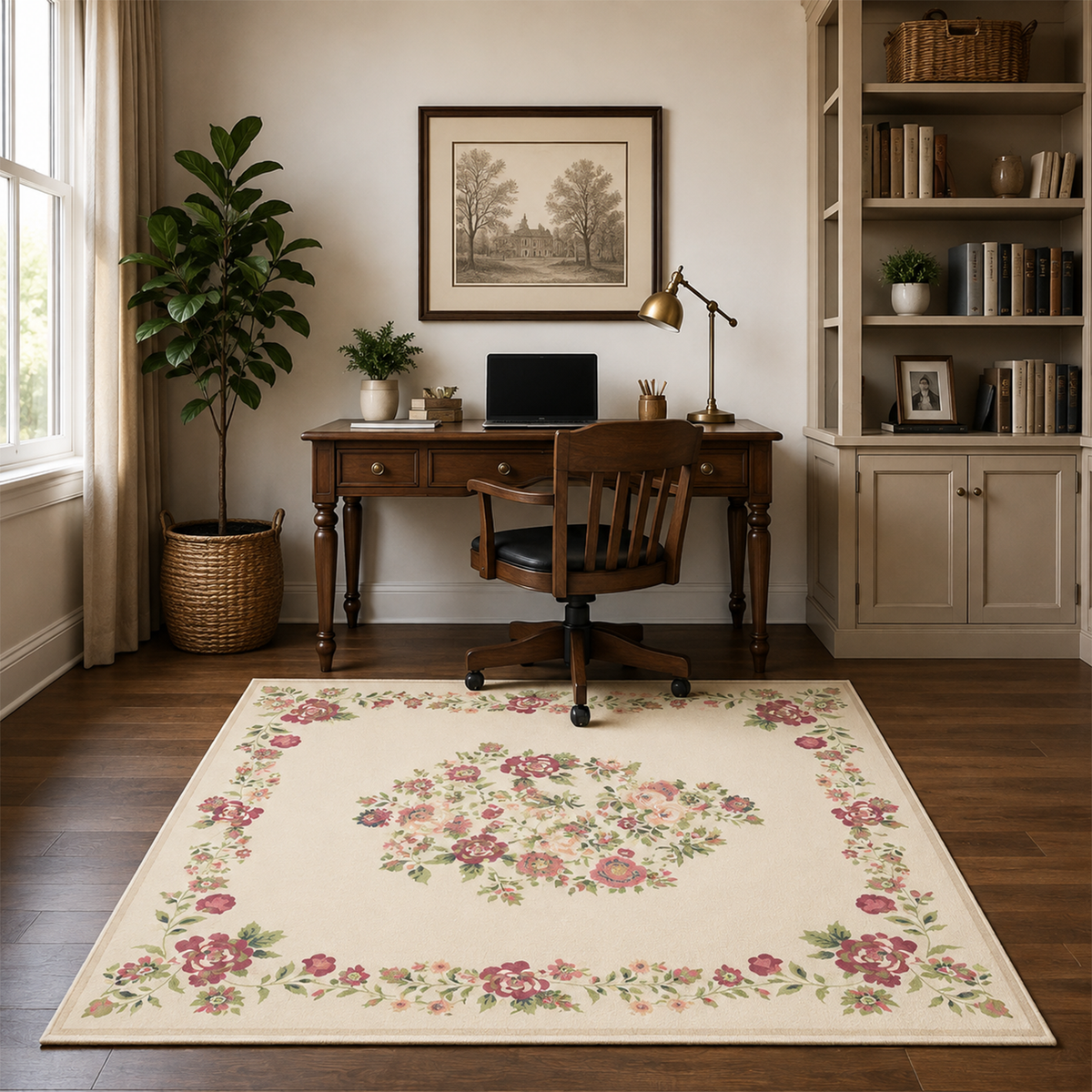 Vintage Rose Medallion Rug – Magenta & Ivory