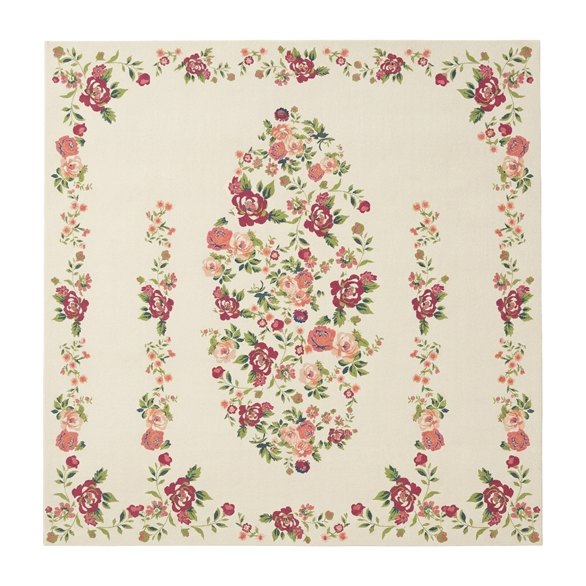Vintage Rose Medallion Rug – Magenta & Ivory