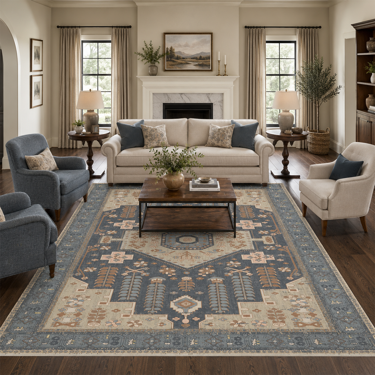Traditional Navy Medallion Rug
