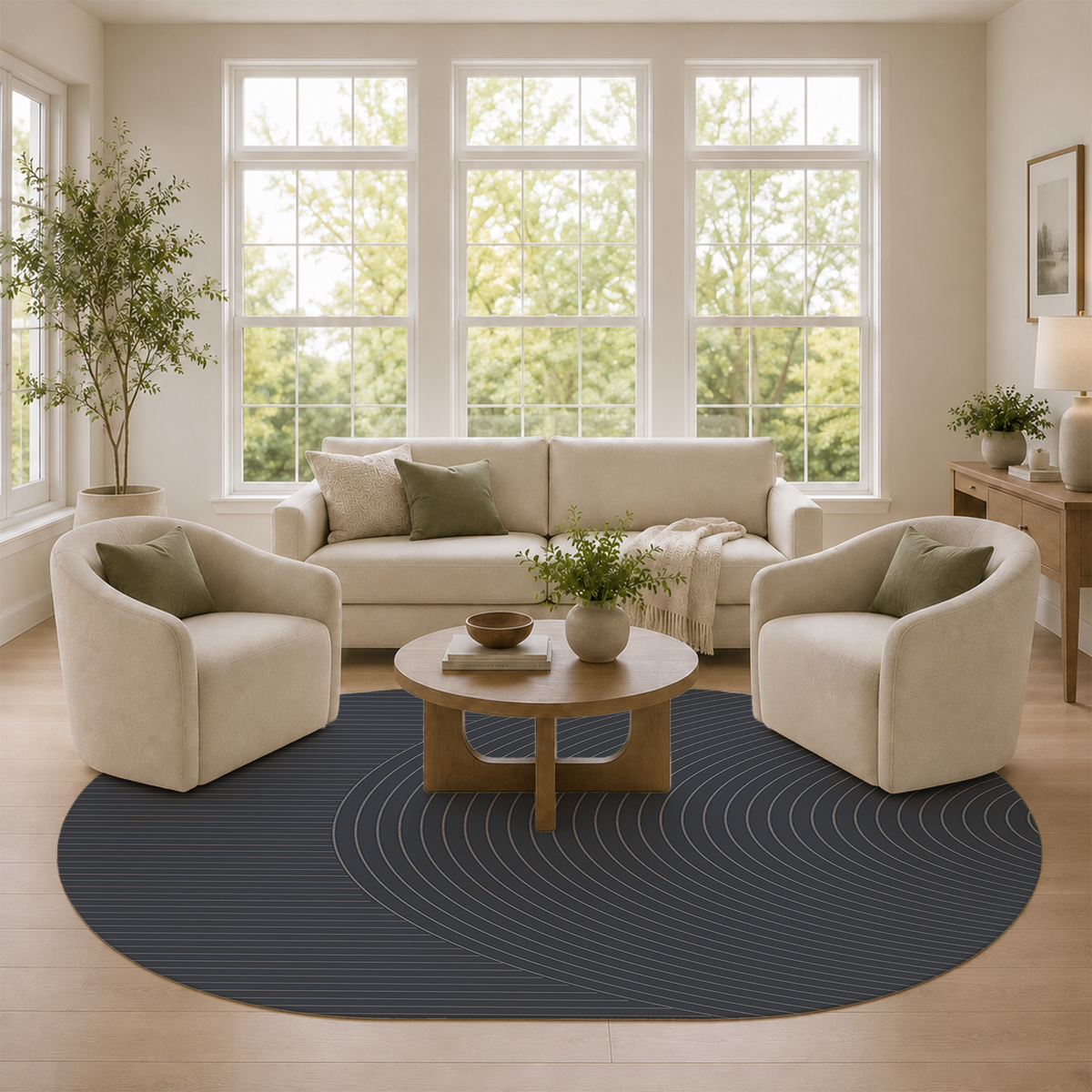 Graphite Concentric Line Rug