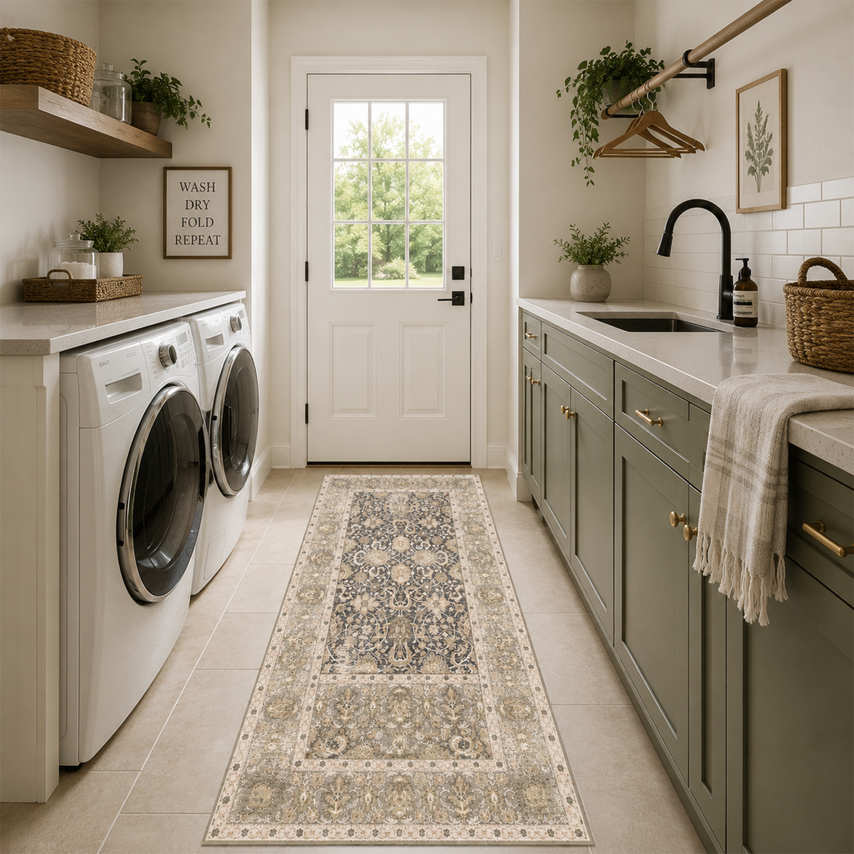 Distressed Charcoal Floral Rug