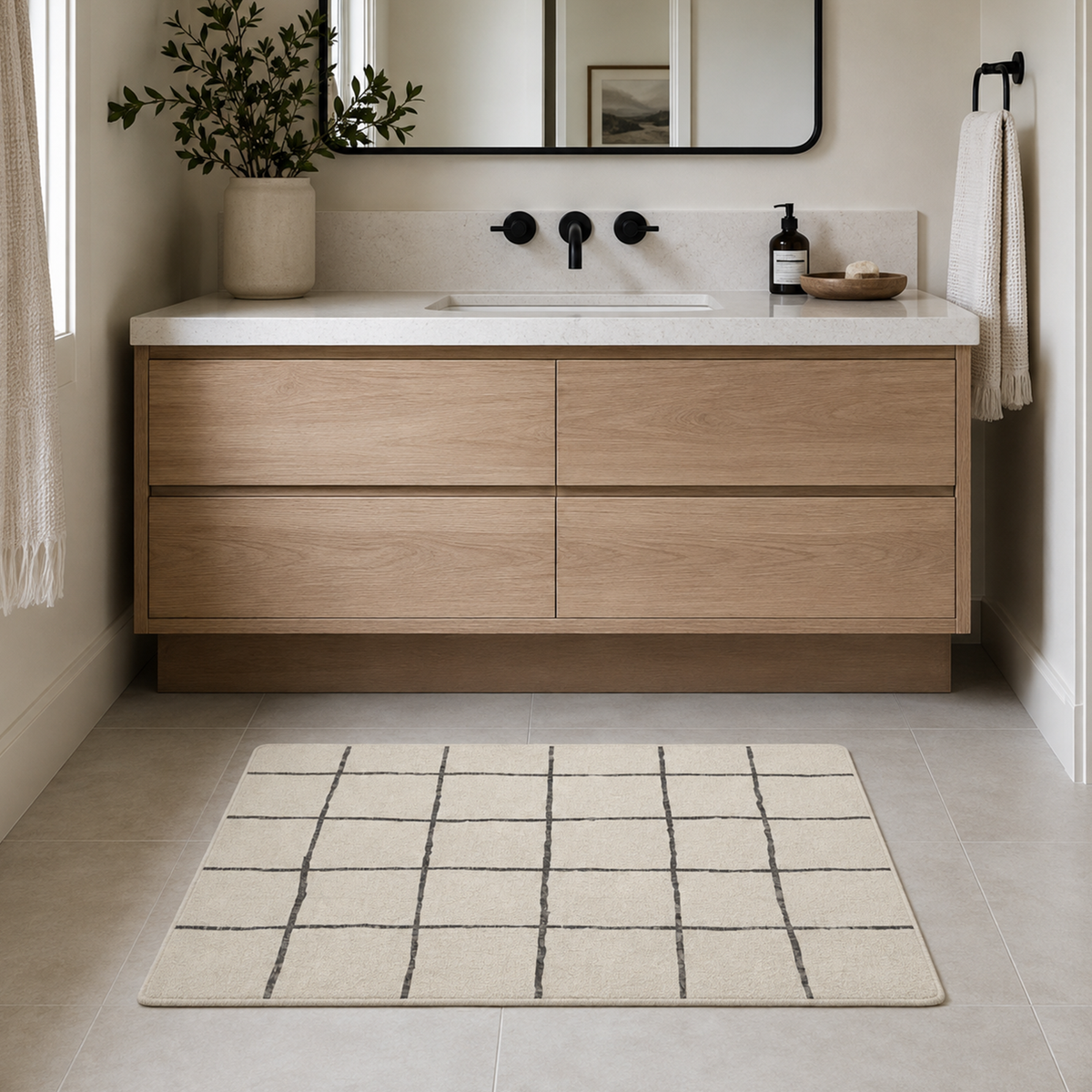 Ivory Sketch Check Rug