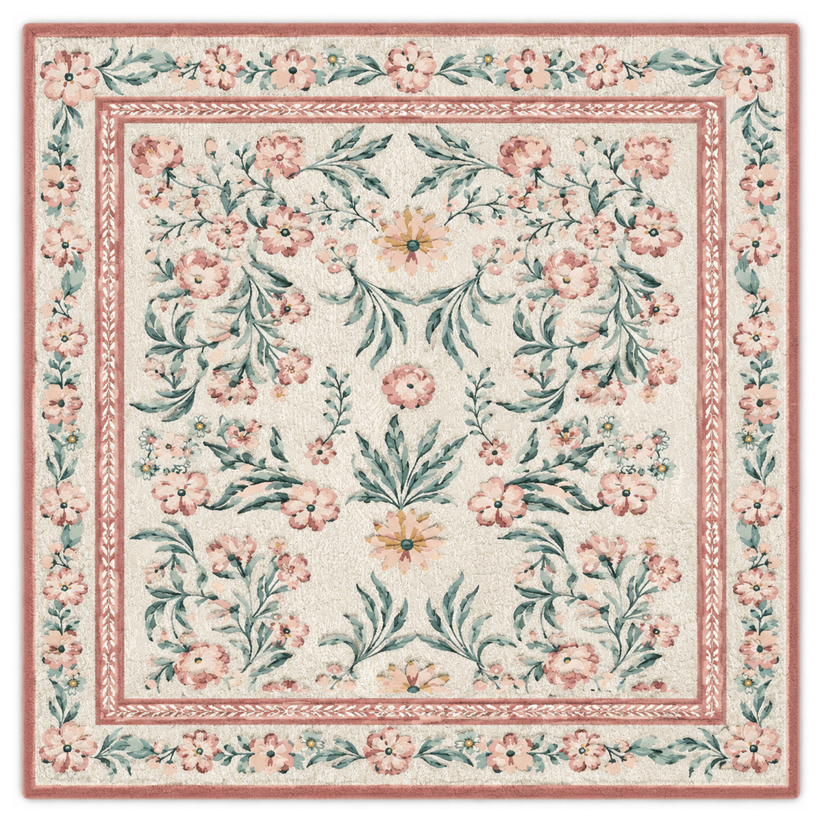 Vintage Peach Floral Botanical Washable Area Rug