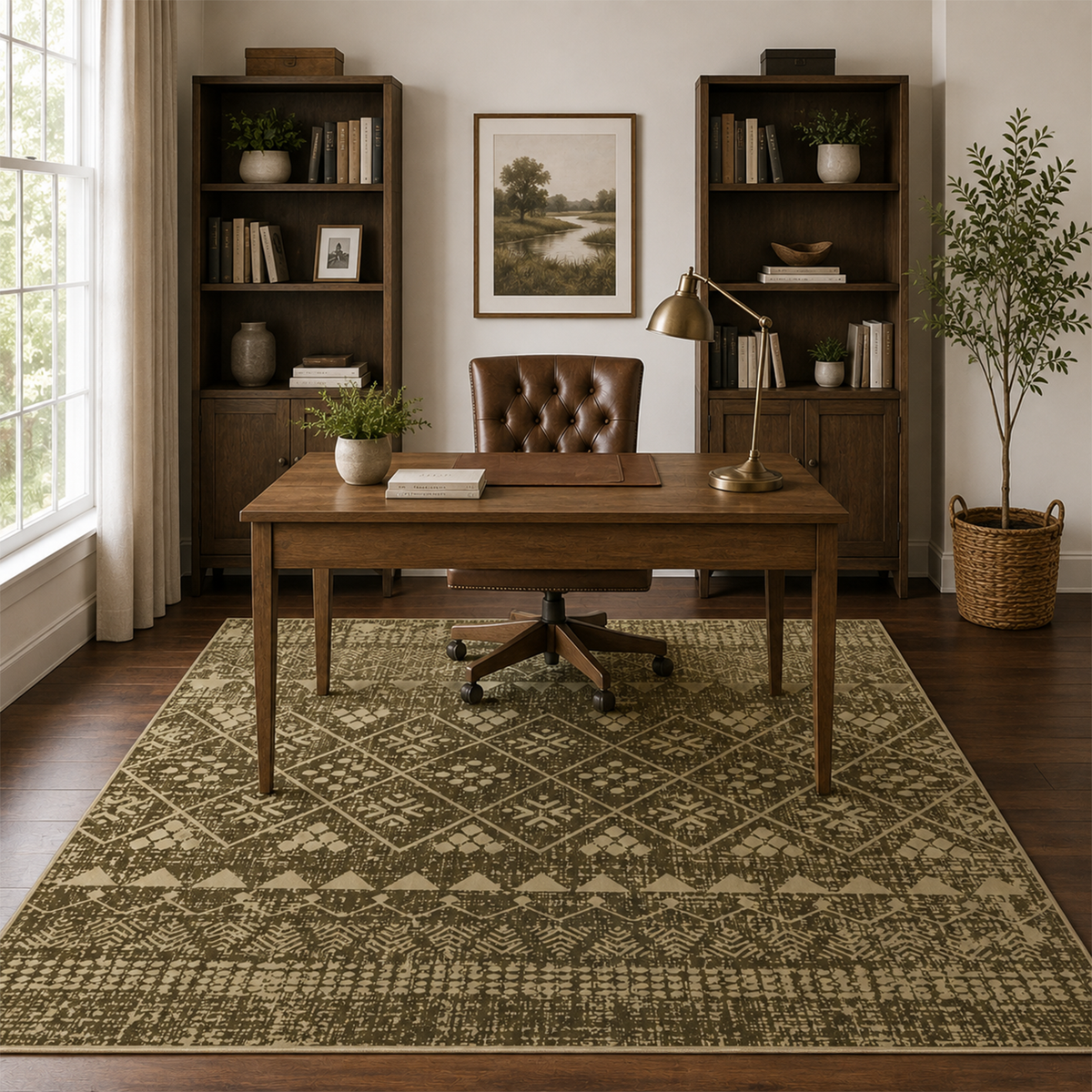 Olive Woven Diamond Kilim Rug