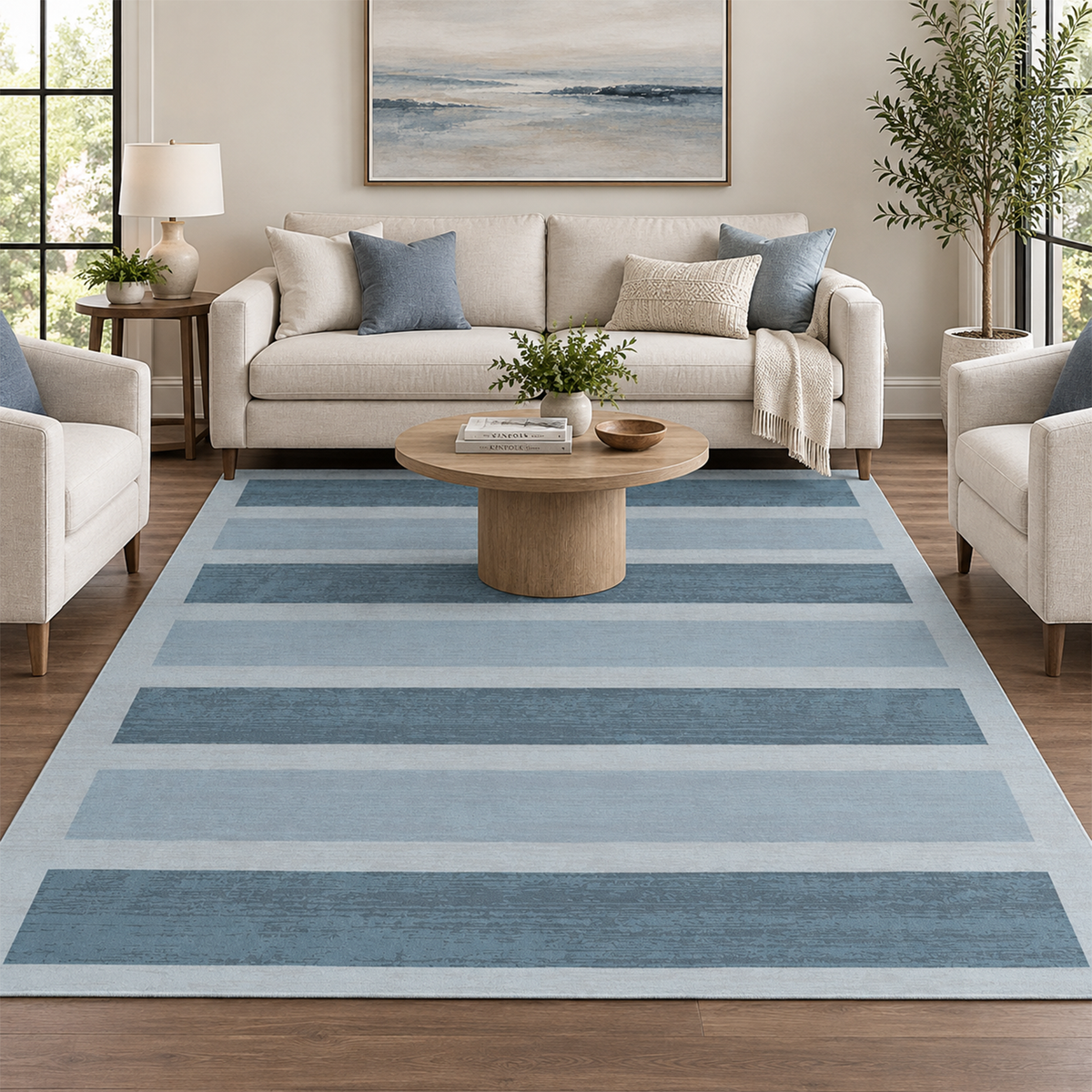 Mist Blue Band Rug