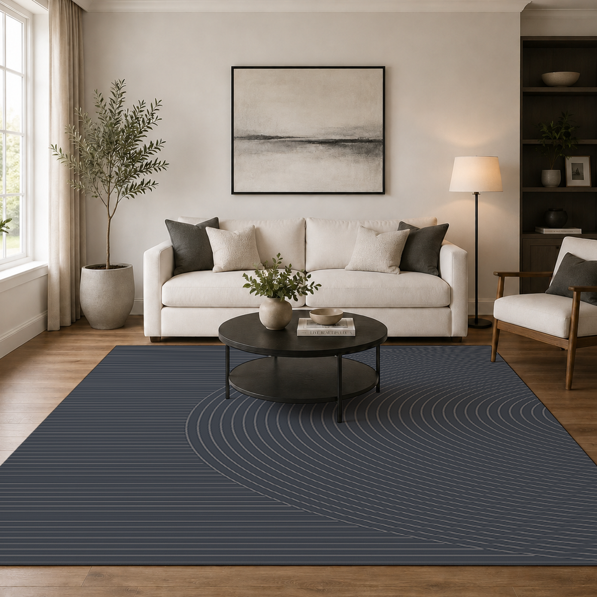 Graphite Concentric Line Rug